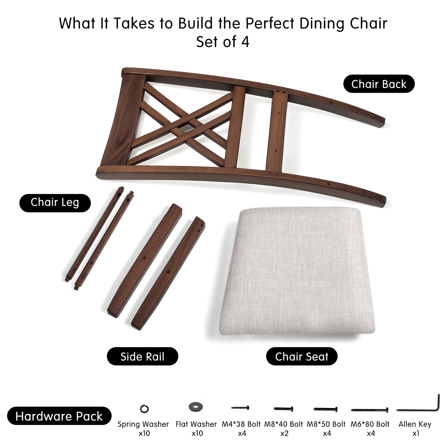 Cross-Back Dining Chairs Set of 2, Rustic Solid Wood Dining Chairs for Kitchen, Dark Walnut