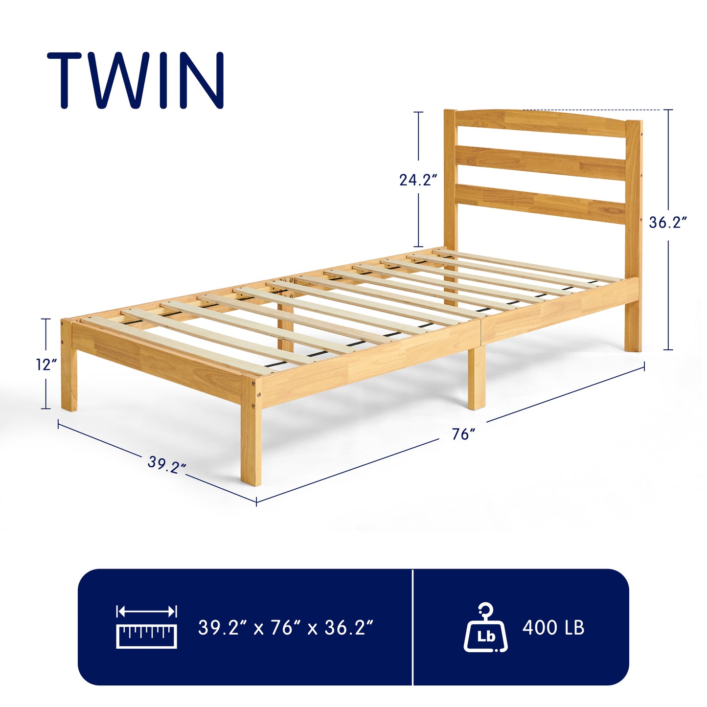 Queen Bed Frame, Wood Bed Platform with Headboard, No Box Spring, Natural
