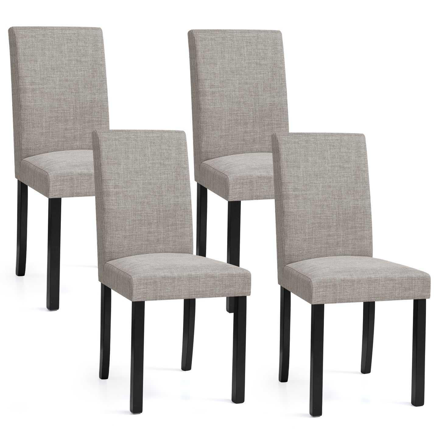 Linen Dining Chairs Set of 2, Upholstered Fabric Chairs with Solid Wood Legs for Kitchen Dining Room, Light Gray