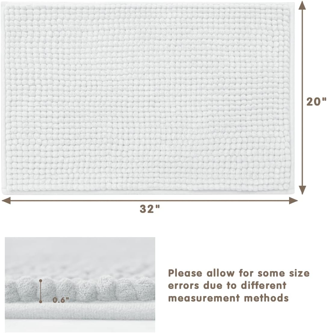 Fassbel® Soft and Absorbent Chenille Bathroom Rugs for Tub Shower and Room,White Short Plush Bath Matt's for Bathroom Floor Non Slip,Premium Machine Washable Dry Bathroom Rugs (White,20"X32")