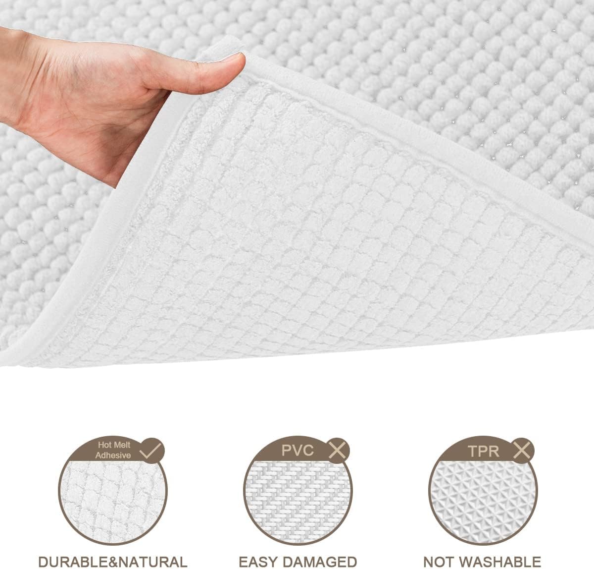 Fassbel® Soft and Absorbent Chenille Bathroom Rugs for Tub Shower and Room,White Short Plush Bath Matt's for Bathroom Floor Non Slip,Premium Machine Washable Dry Bathroom Rugs (White,20"X32")