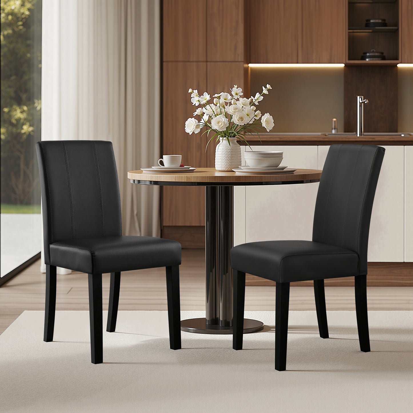 DyFun Upholstered Dining Chairs Set of 2, Modern Armless Parsons Style, PU Leather Dining Room Chairs for Dining Room