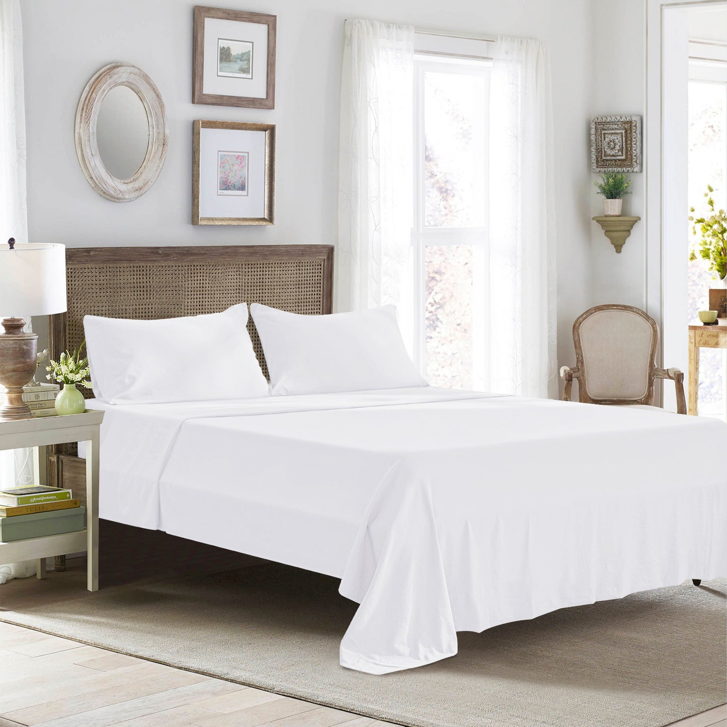 Fassbel® TwinXL Sheet Set, Cotton Tencel Lyocell, Deep Pockets, Luxury Hotel Quality, Silky Soft, Cooling Sheets, 3-Piece Set, White