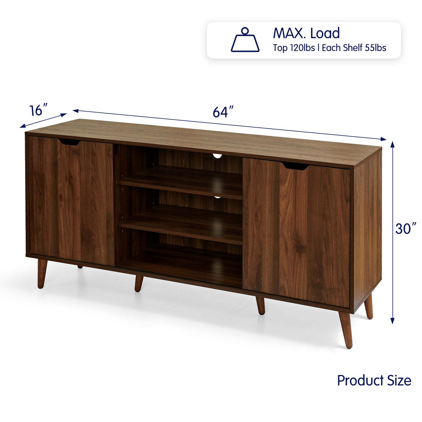 TV Stand for 55-60 Inch TV, Mid Century Modern Entertainment Center, TV Console with Sliding Door and Storage Shelves for Living Room, Brown