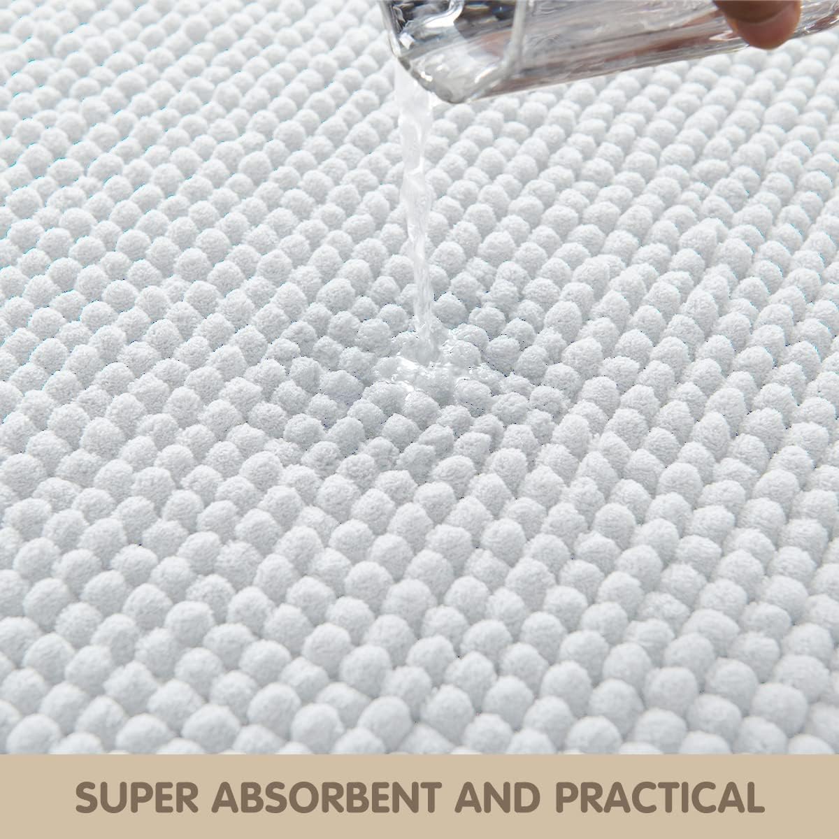 Fassbel® Soft and Absorbent Chenille Bathroom Rugs for Tub Shower and Room,White Short Plush Bath Matt's for Bathroom Floor Non Slip,Premium Machine Washable Dry Bathroom Rugs (White,20"X32")
