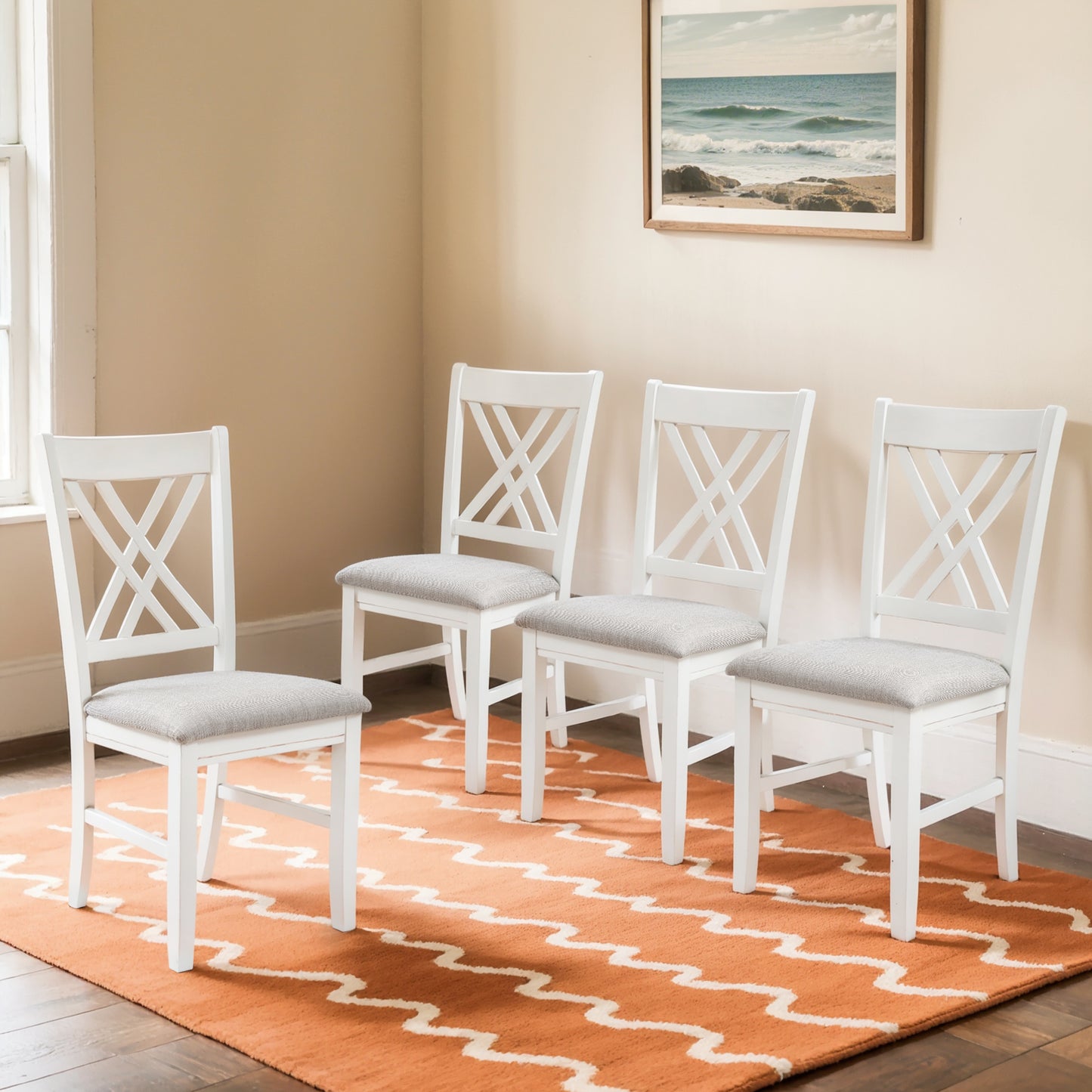 Cross-Back Dining Chairs Set of 2, Rustic Solid Wood Dining Chairs for Kitchen, Dark Walnut