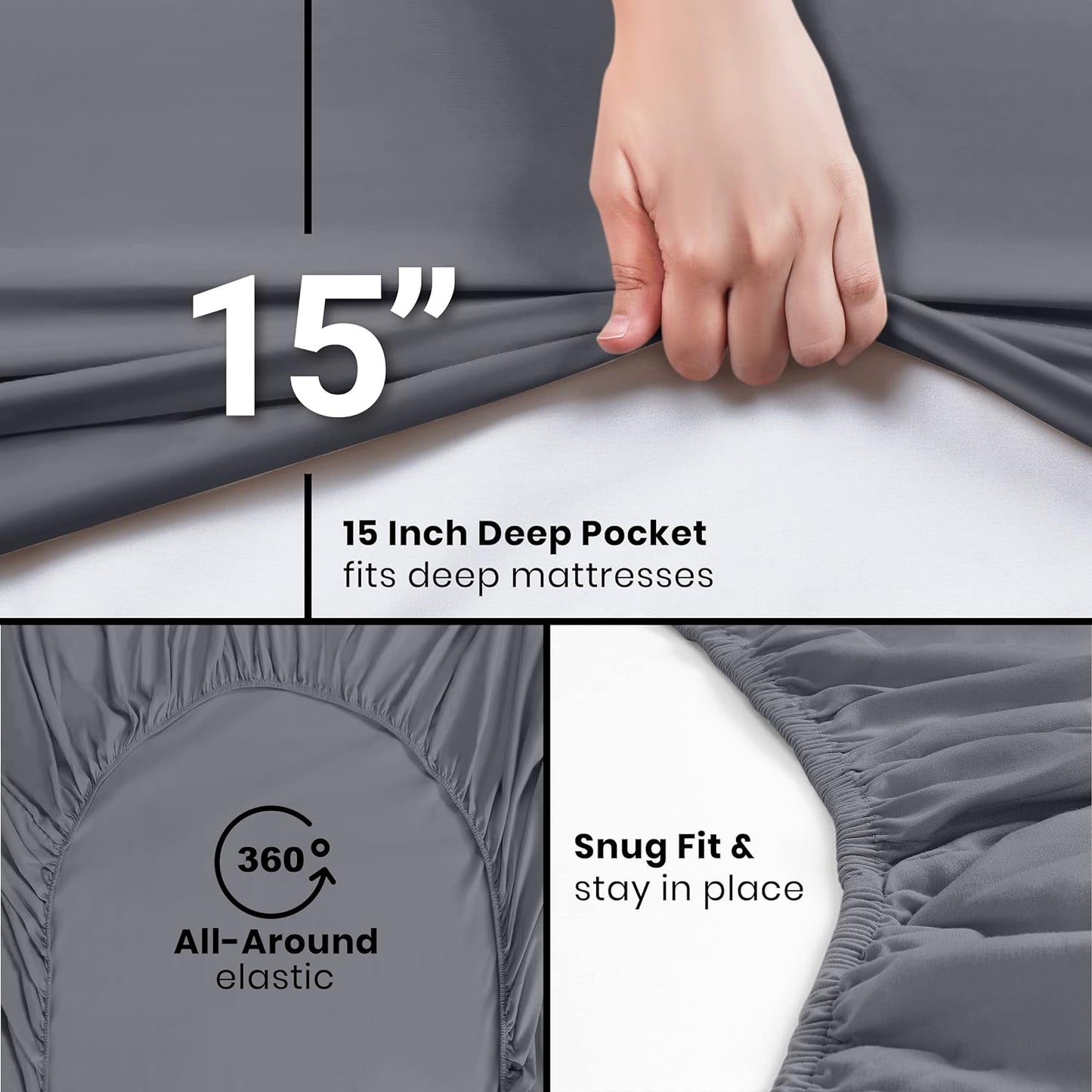 Guken® Bedding Cover - Bottom Sheet - Deep Pocket - Soft Microfiber - Shrinkage and Fade Resistant - Easy Care -1 Fitted Sheet Only (Grey)