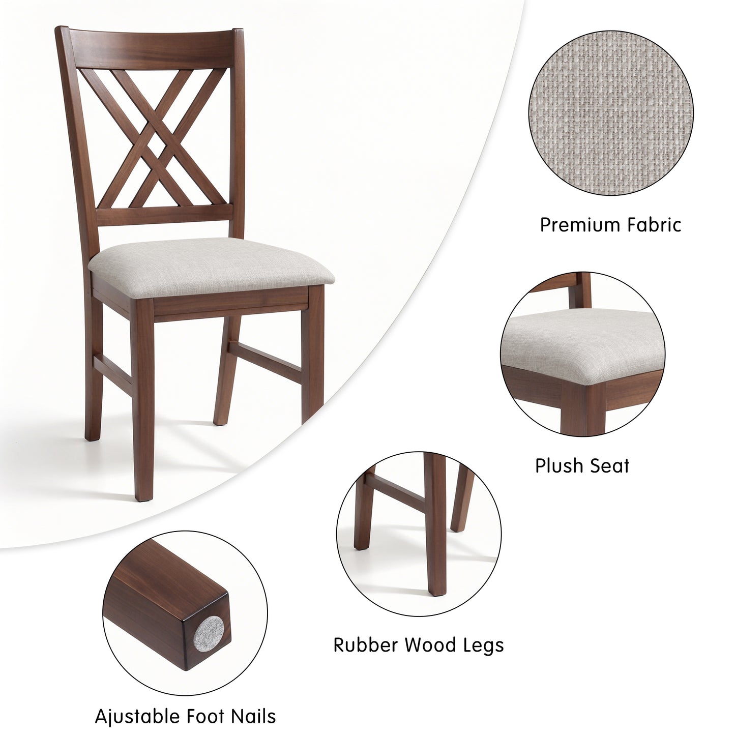 Cross-Back Dining Chairs Set of 2, Rustic Solid Wood Dining Chairs for Kitchen, Dark Walnut