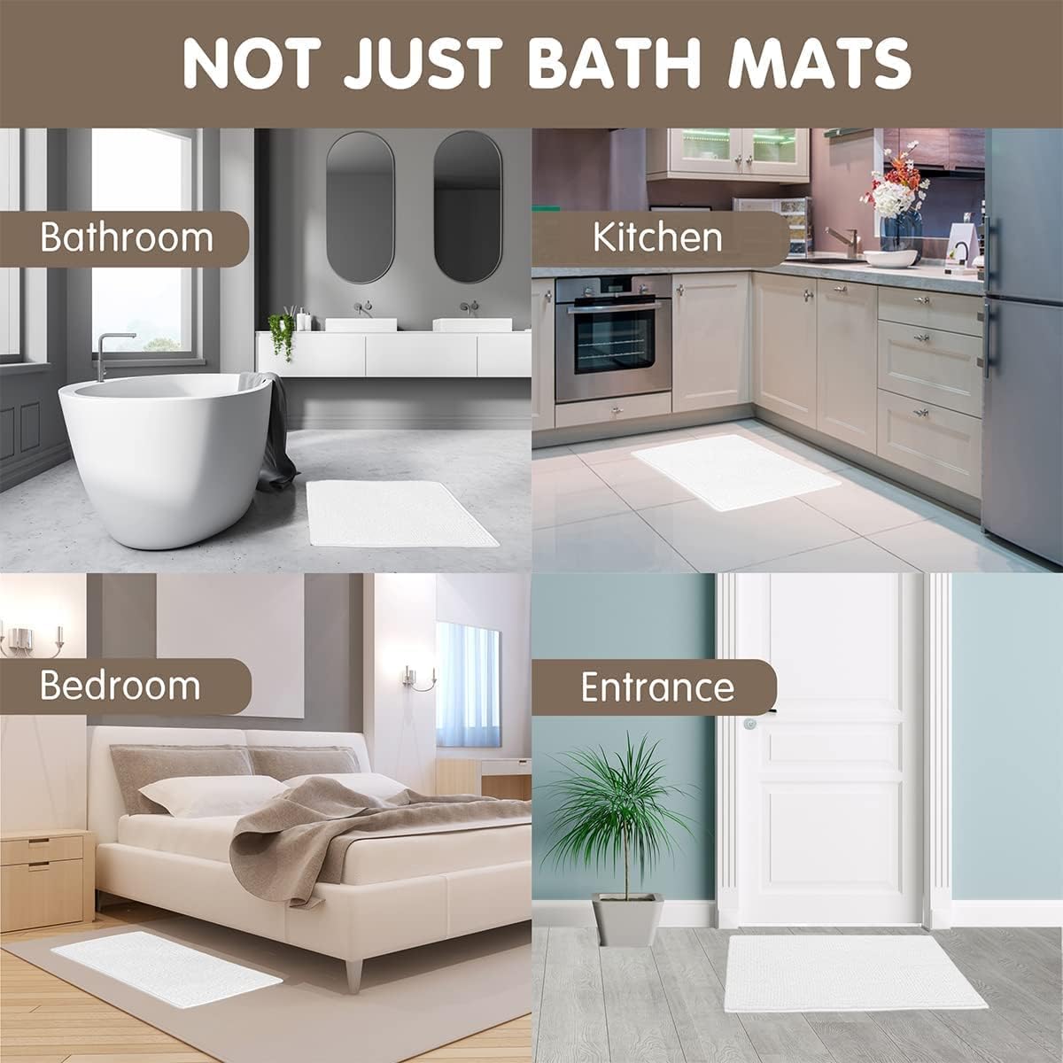 Fassbel® Soft and Absorbent Chenille Bathroom Rugs for Tub Shower and Room,White Short Plush Bath Matt's for Bathroom Floor Non Slip,Premium Machine Washable Dry Bathroom Rugs (White,20"X32")