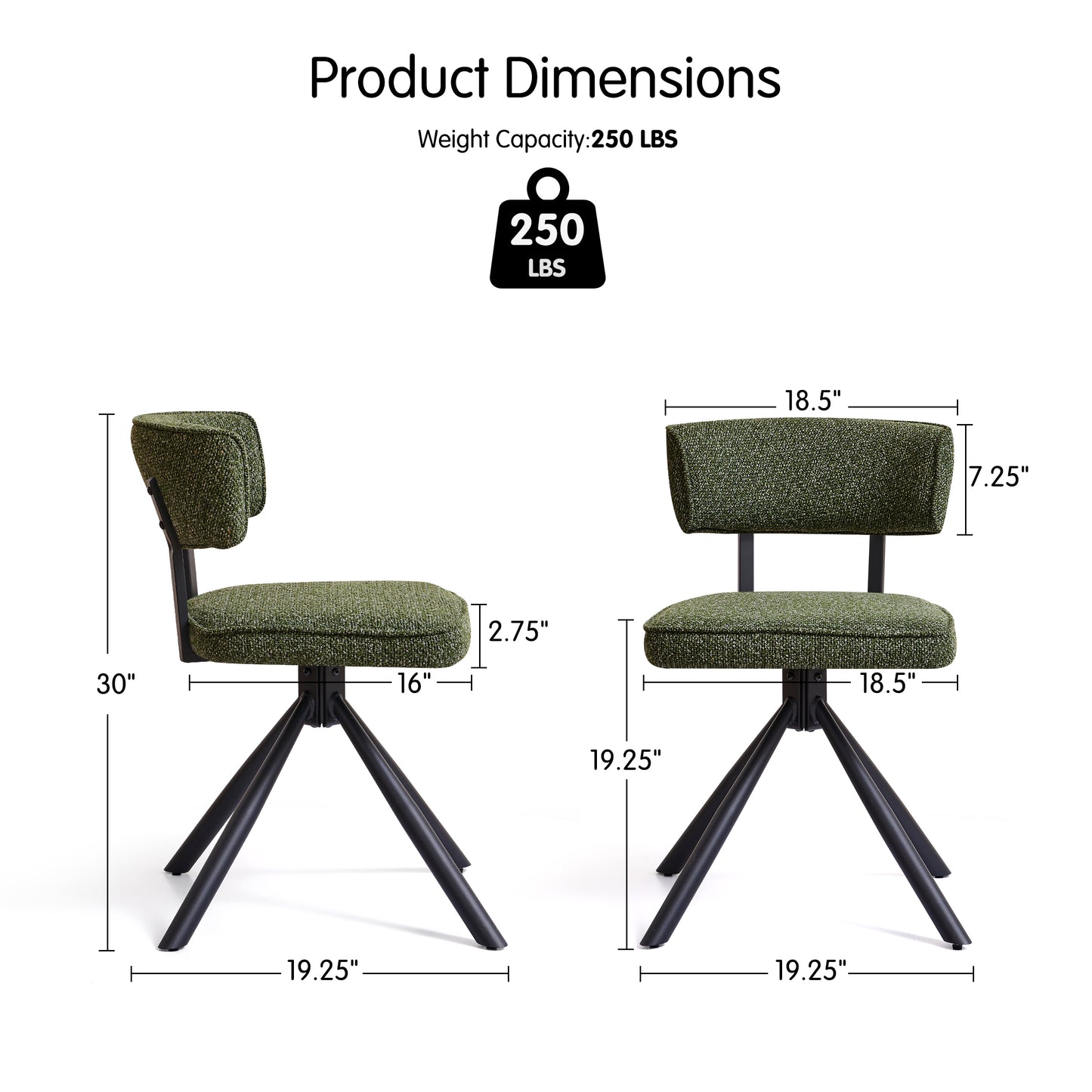 Dyfun Modern Upholstered Dining Chairs Set of 2 with Triangular Steel Frame