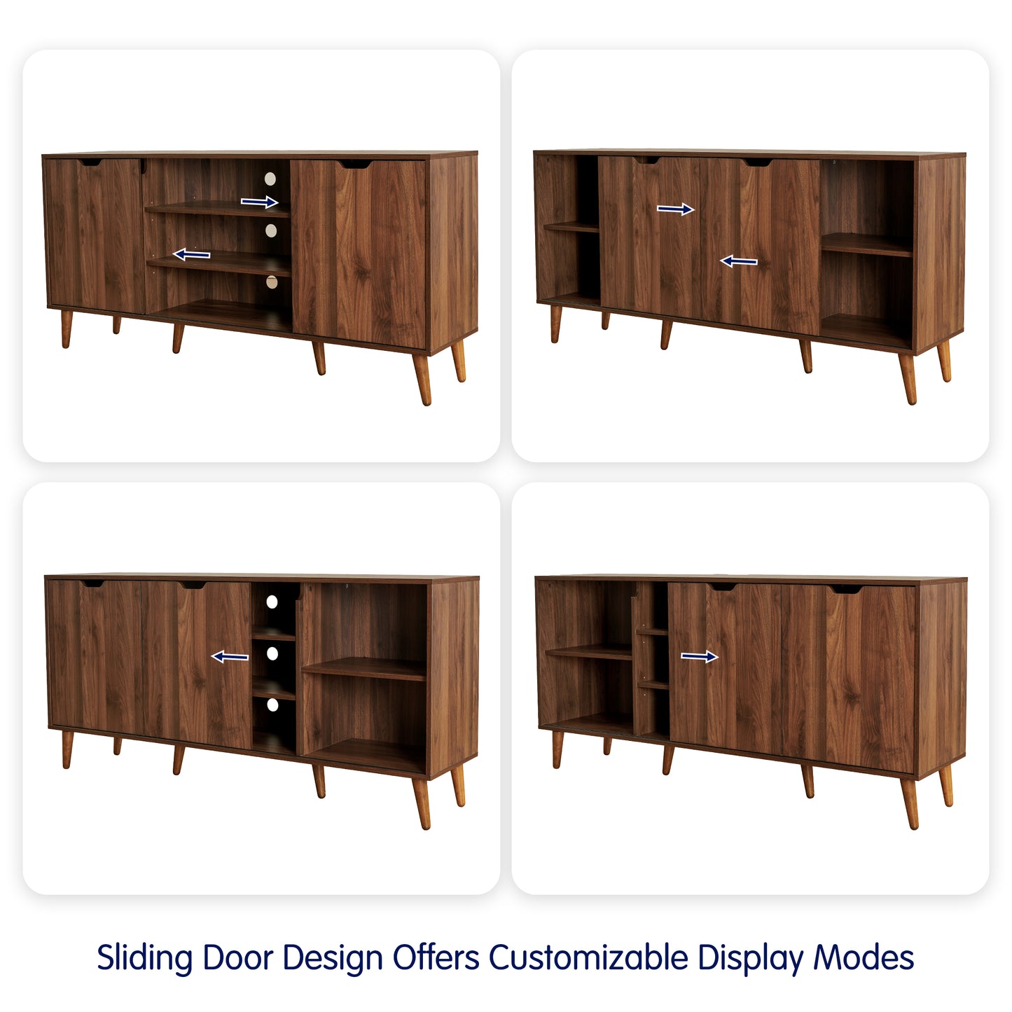 TV Stand for 55-60 Inch TV, Mid Century Modern Entertainment Center, TV Console with Sliding Door and Storage Shelves for Living Room, Brown