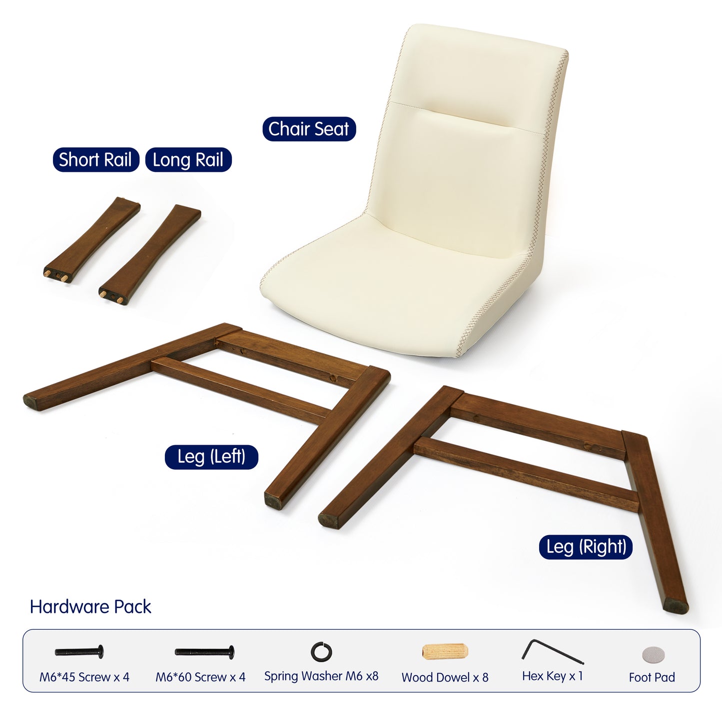 Dining Chairs Set of 2, Embroidered Leather Dining Chairs for Kitchen, Dining Room, Ivory