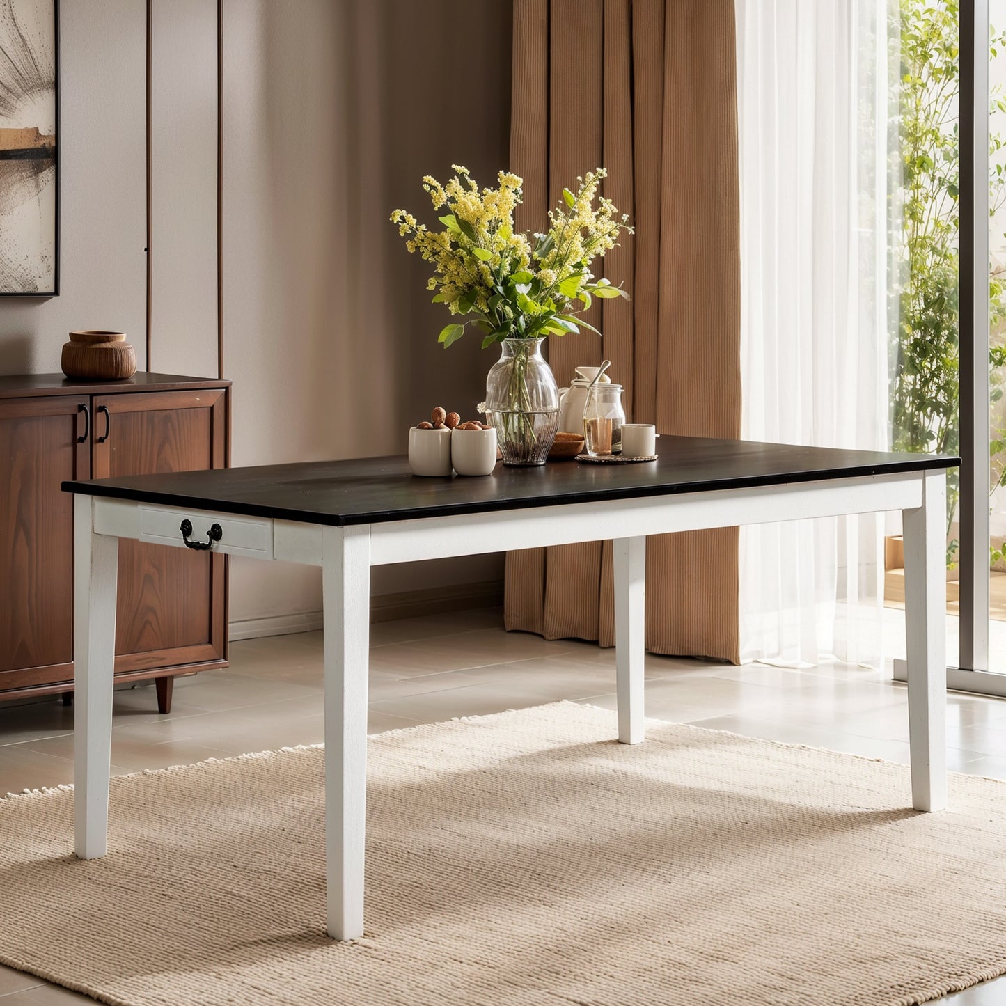 64" Dining Table for 4-6 Person, Rectangular Kitchen Table with Drawers for Kitchen, Dining Living Room