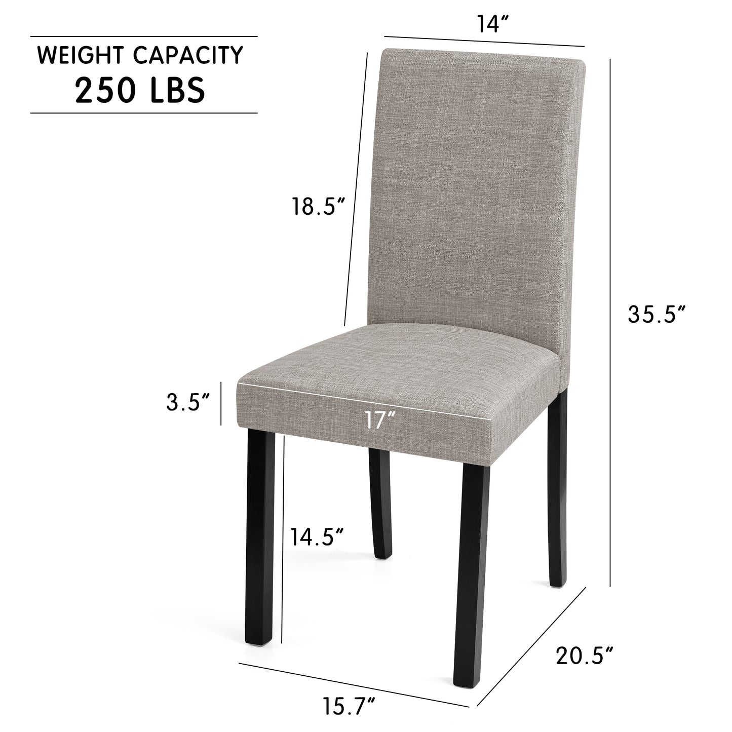 Linen Dining Chairs Set of 2, Upholstered Fabric Chairs with Solid Wood Legs for Kitchen Dining Room, Light Gray