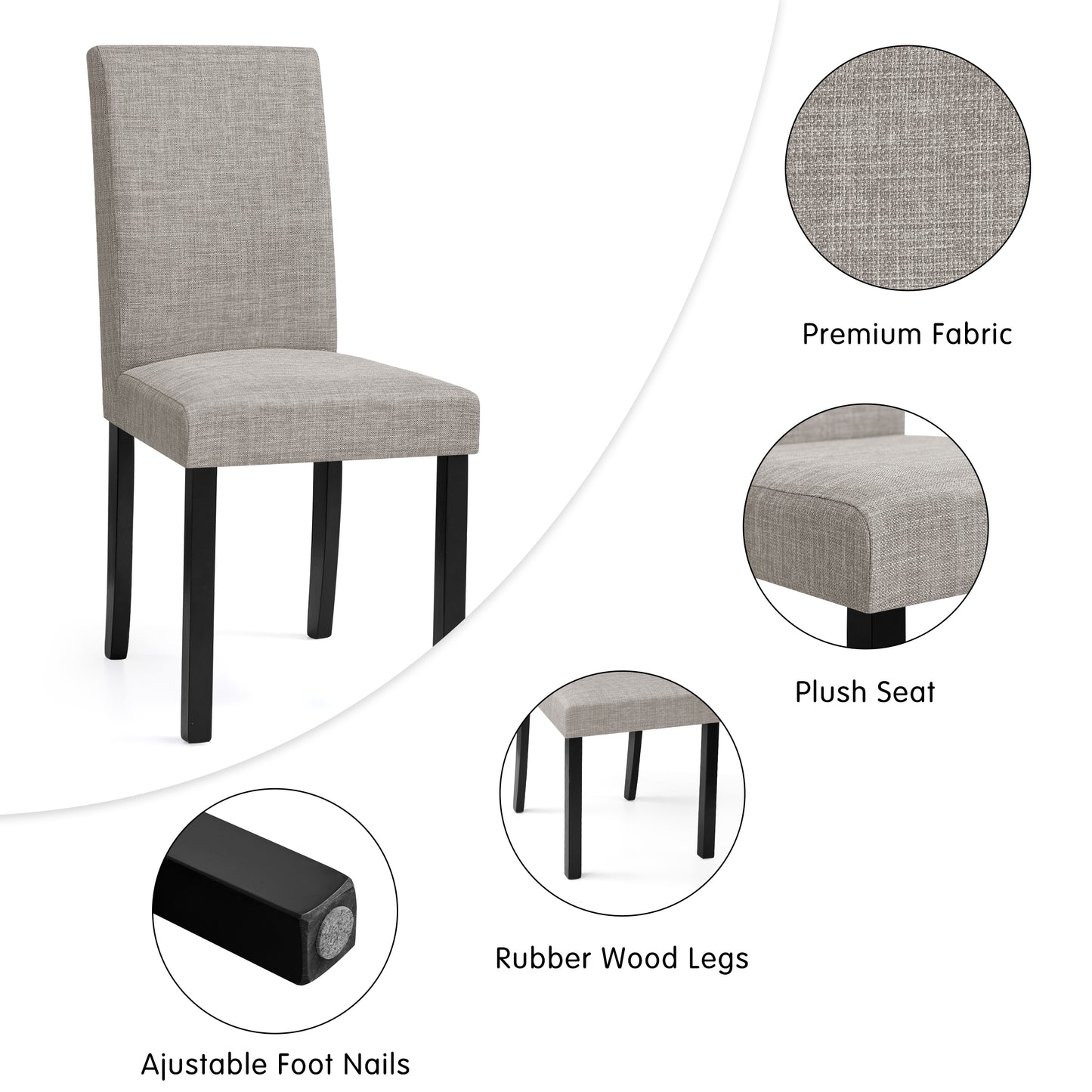 Linen Dining Chairs Set of 2, Upholstered Fabric Chairs with Solid Wood Legs for Kitchen Dining Room, Light Gray
