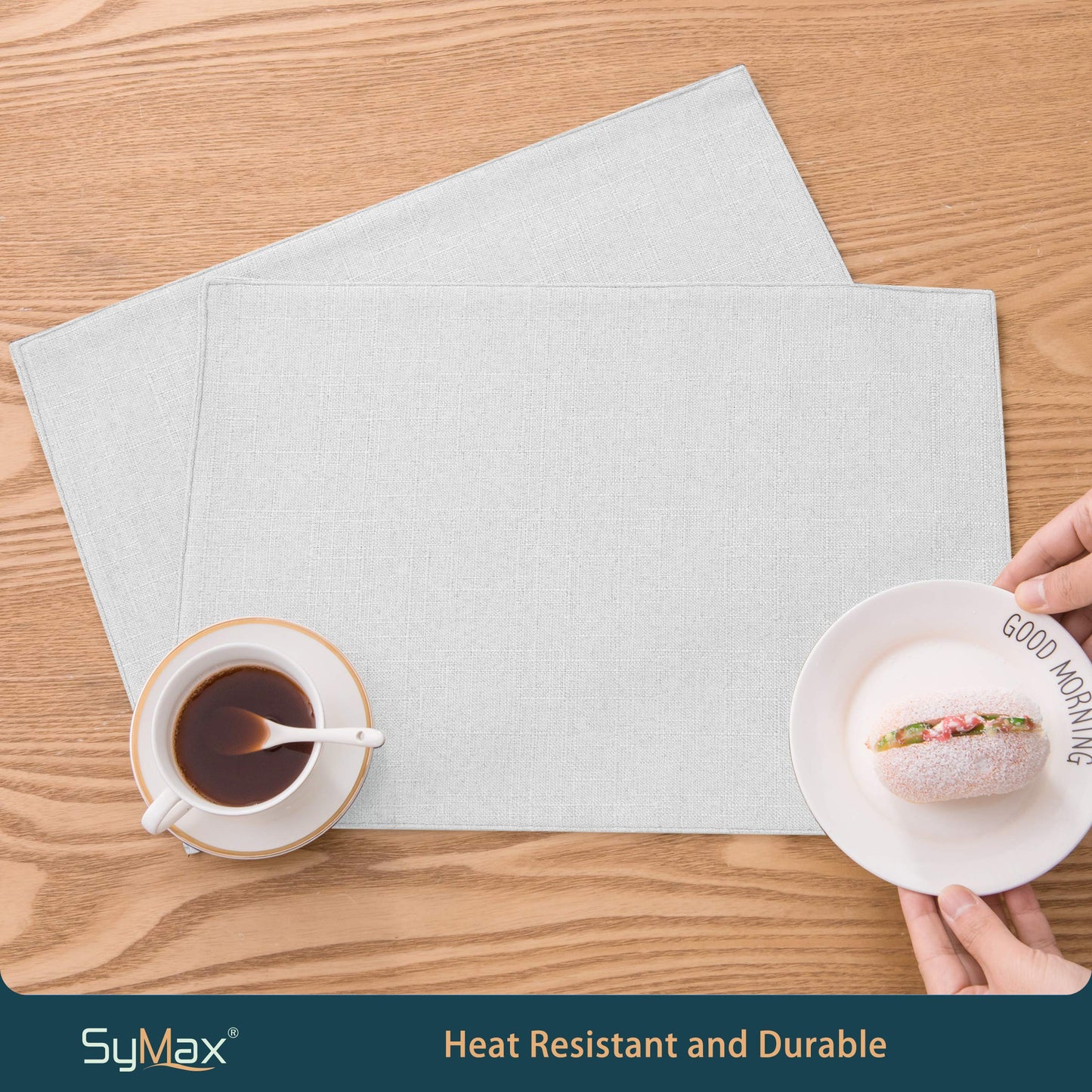 Hokway® Table Placemats Linen Set of 6 Heat Resistant Fabric Table Mats Washable Table Runner for Dining Room,Party(White, 6pcs)