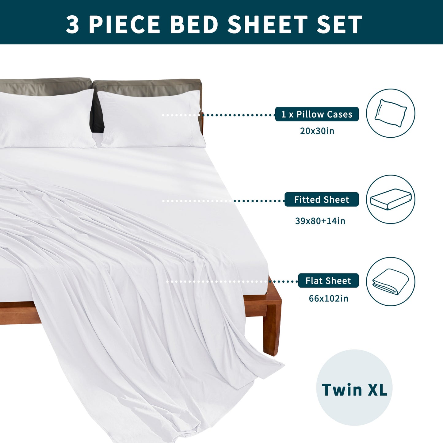 Fassbel® TwinXL Sheet Set, Cotton Tencel Lyocell, Deep Pockets, Luxury Hotel Quality, Silky Soft, Cooling Sheets, 3-Piece Set, White
