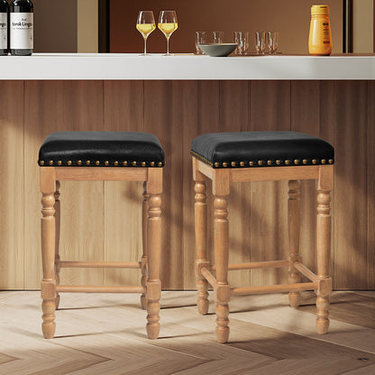 Bar Stools Set of 2, Counter Height,Upholstered Stools with Nailhead Trim, Rustic Solid Wood Frame for Kitchen & Home Bar