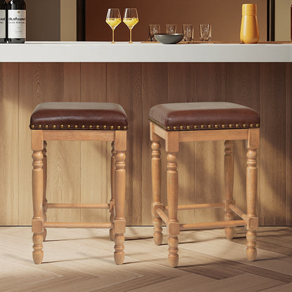 Bar Stools Set of 2, Counter Height,Upholstered Stools with Nailhead Trim, Rustic Solid Wood Frame for Kitchen & Home Bar