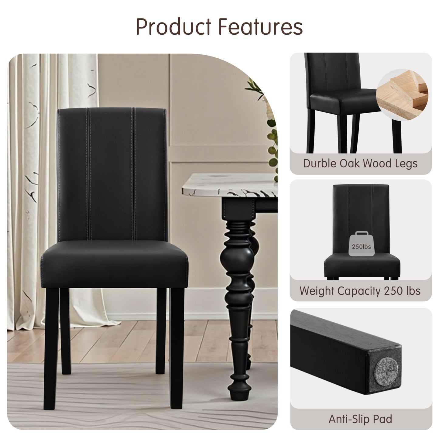 DyFun Upholstered Dining Chairs Set of 2, Modern Armless Parsons Style, PU Leather Dining Room Chairs for Dining Room