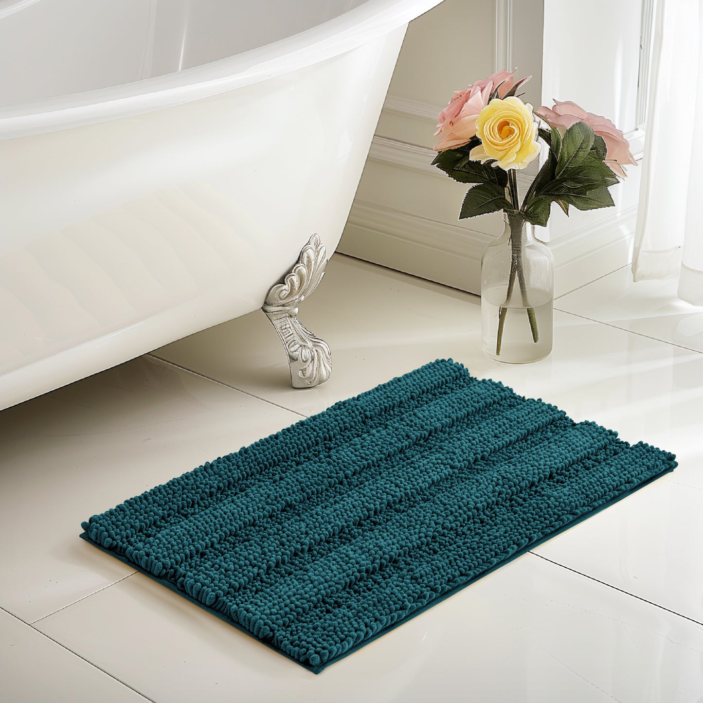 Chenille Non-Slip Bath Mat Bathroom Rugs, Soft Absorbent Shower Mat