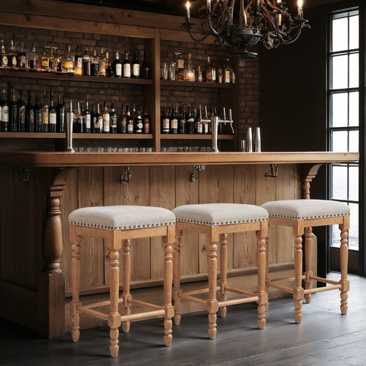 Bar Stools Set of 2, Counter Height,Upholstered Stools with Nailhead Trim, Rustic Solid Wood Frame for Kitchen & Home Bar