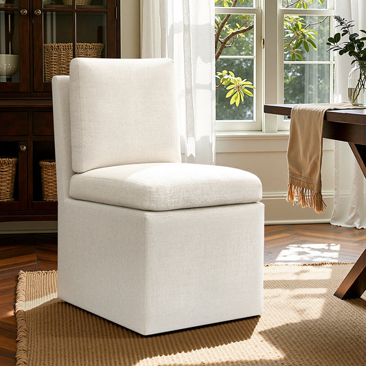 Linen Upholstered Dining Chair with Hidden Wheels, Fully Assembled Modern Armless Accent Chair