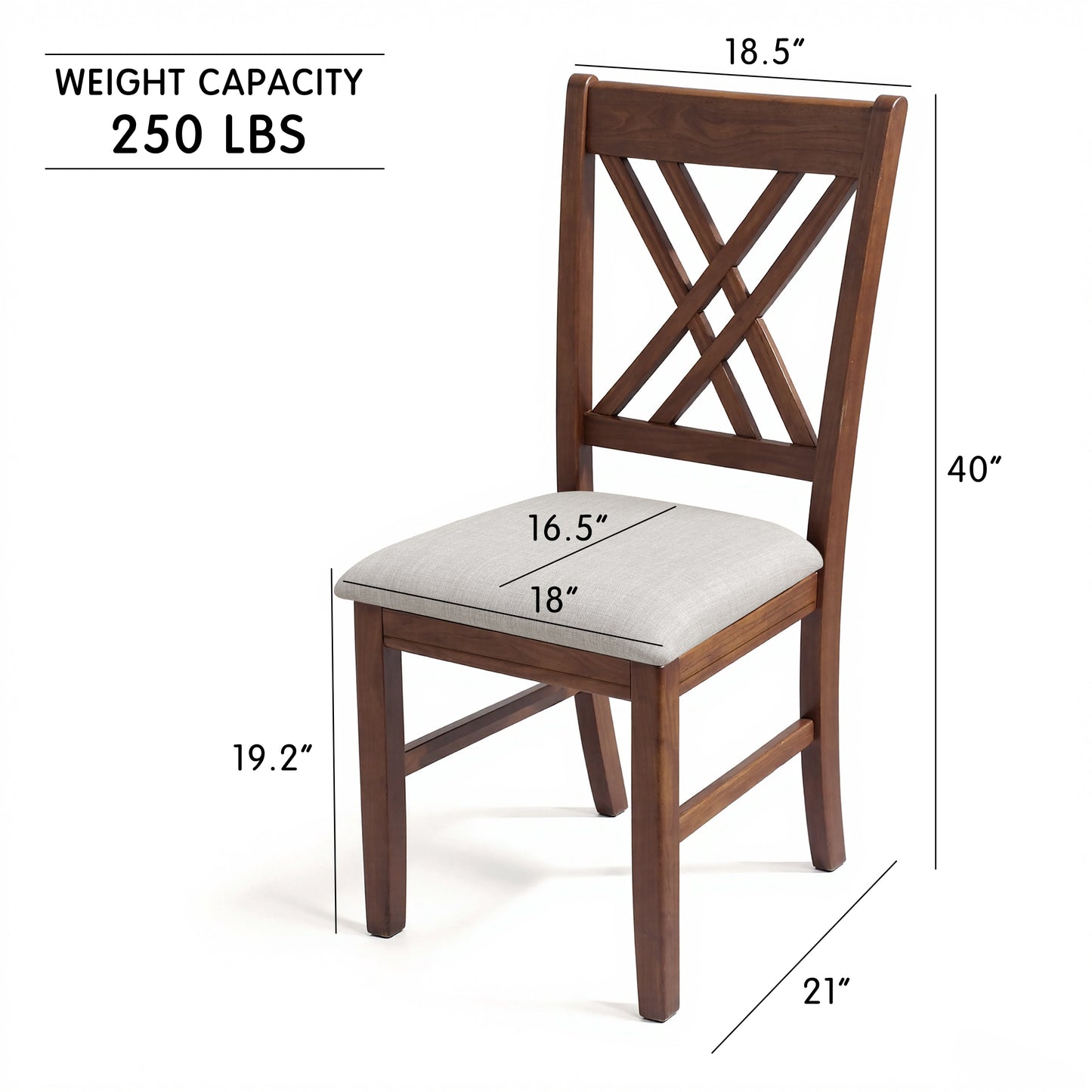 Cross-Back Dining Chairs Set of 2, Rustic Solid Wood Dining Chairs for Kitchen, Dark Walnut