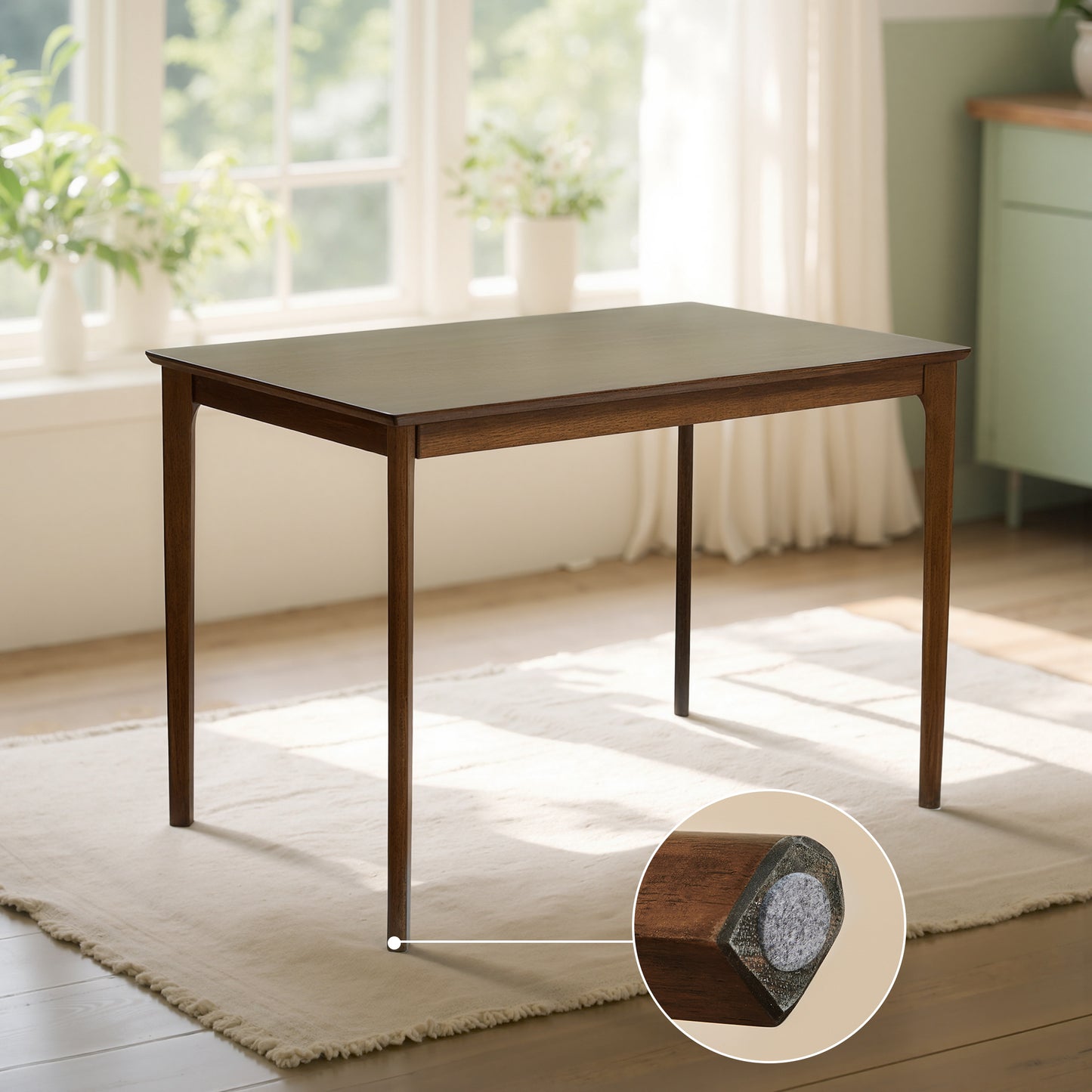 Indoor Dining Table, Solid Wood Rectangular Dining Table for Kitchen Dining Room, Walnut