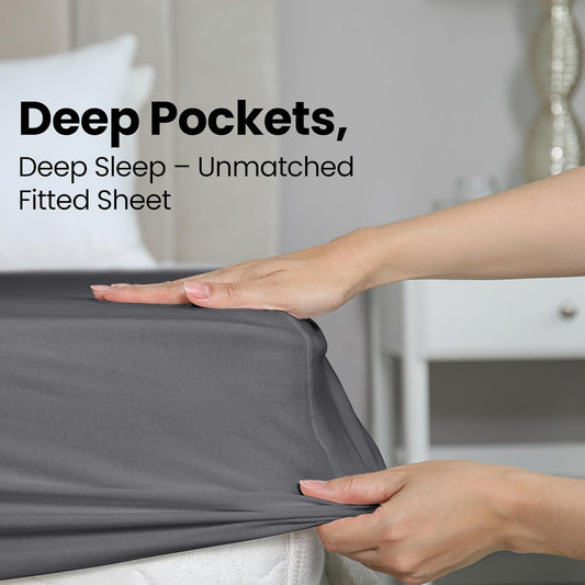 Guken® Bedding Cover - Bottom Sheet - Deep Pocket - Soft Microfiber - Shrinkage and Fade Resistant - Easy Care -1 Fitted Sheet Only (Grey)