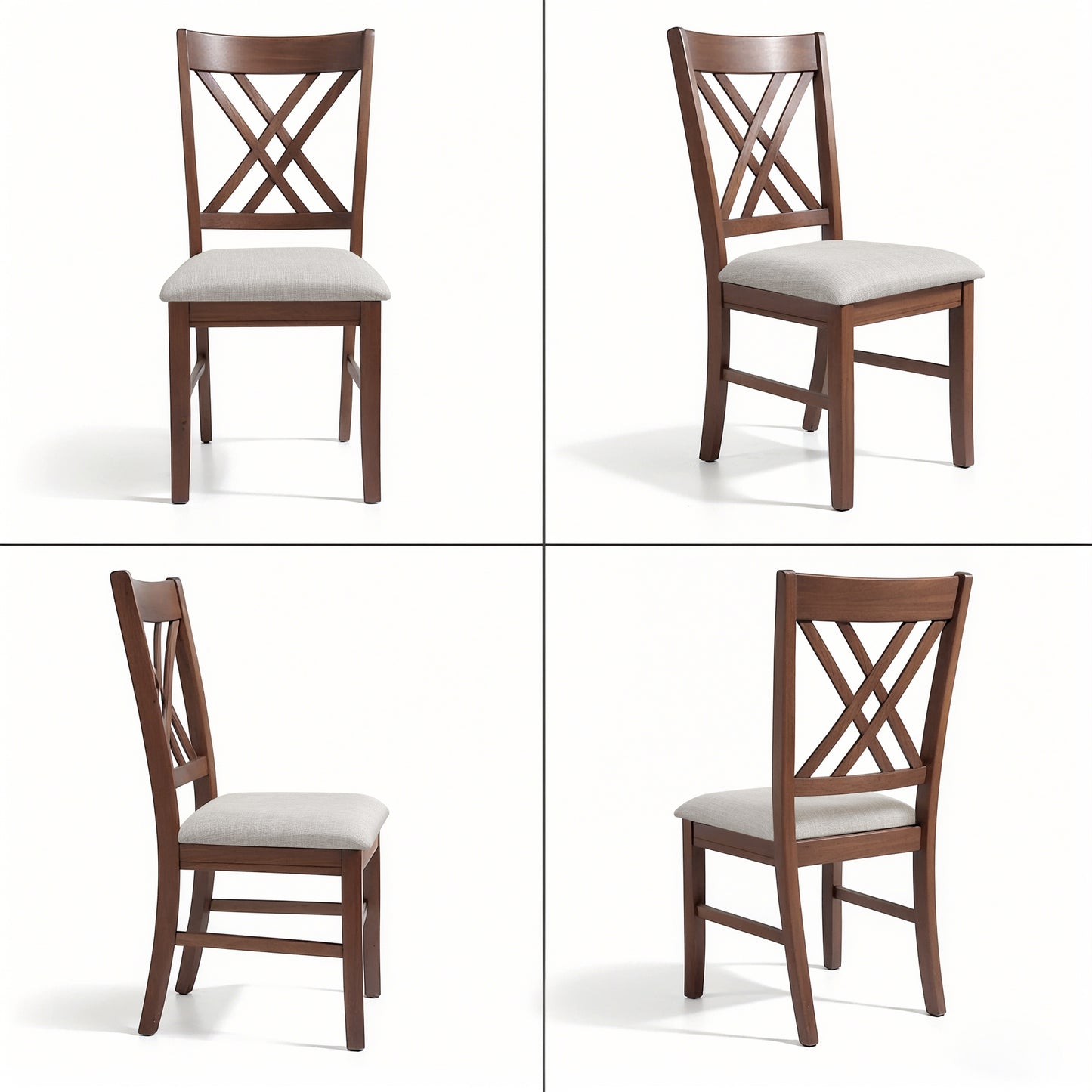 Cross-Back Dining Chairs Set of 2, Rustic Solid Wood Dining Chairs for Kitchen, Dark Walnut