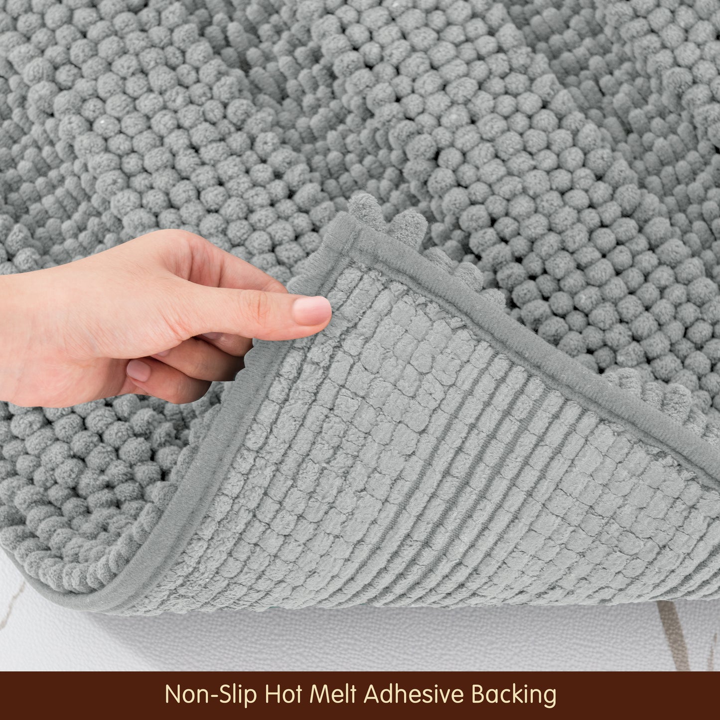 Chenille Non-Slip Bath Mat Bathroom Rugs, Soft Absorbent Shower Mat