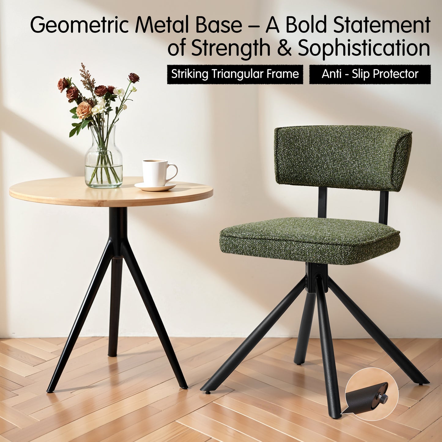 Dyfun Modern Upholstered Dining Chairs Set of 2 with Triangular Steel Frame