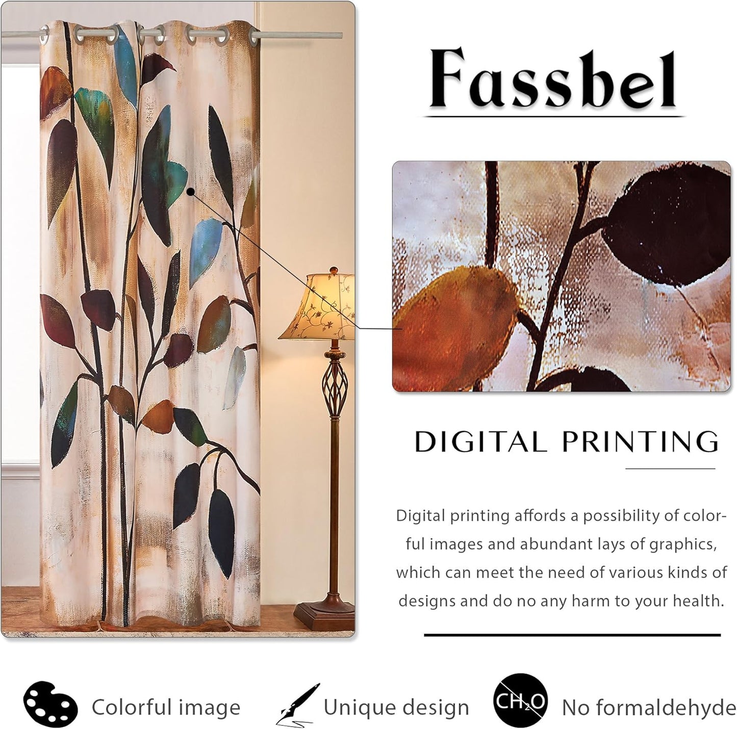 Fassbel® 2 Panel Set Digital Printed Window Curtains for Bedroom Living Room Dining Room Kids Room