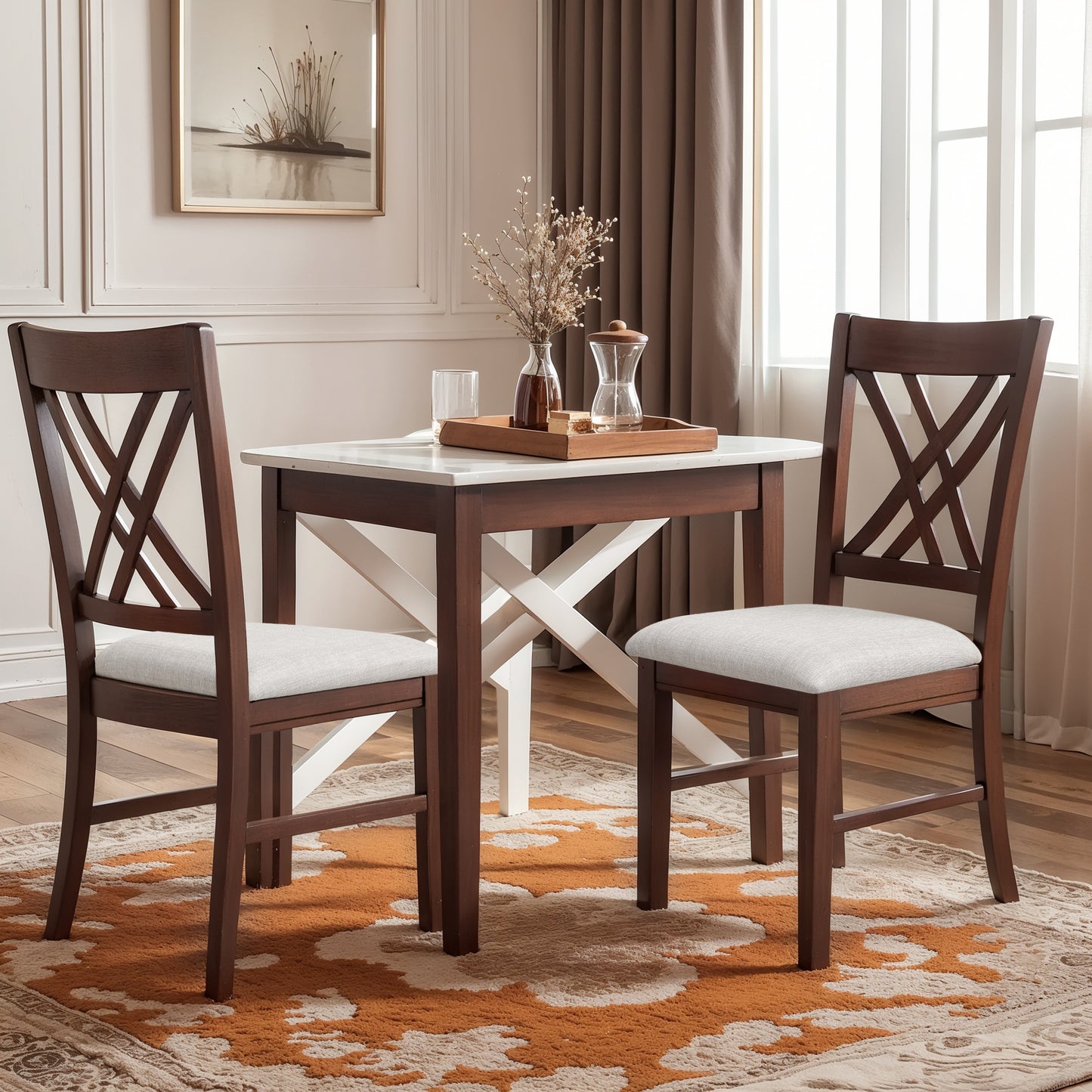 Cross-Back Dining Chairs Set of 2, Rustic Solid Wood Dining Chairs for Kitchen, Dark Walnut