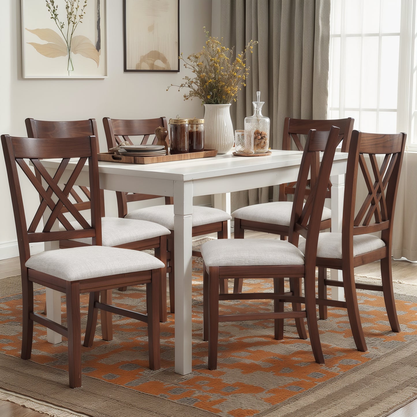 Cross-Back Dining Chairs Set of 2, Rustic Solid Wood Dining Chairs for Kitchen, Dark Walnut
