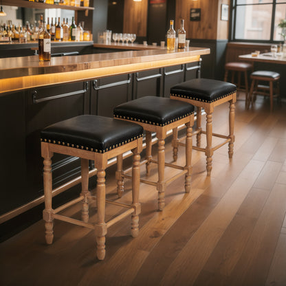 Bar Stools Set of 2, Counter Height,Upholstered Stools with Nailhead Trim, Rustic Solid Wood Frame for Kitchen & Home Bar