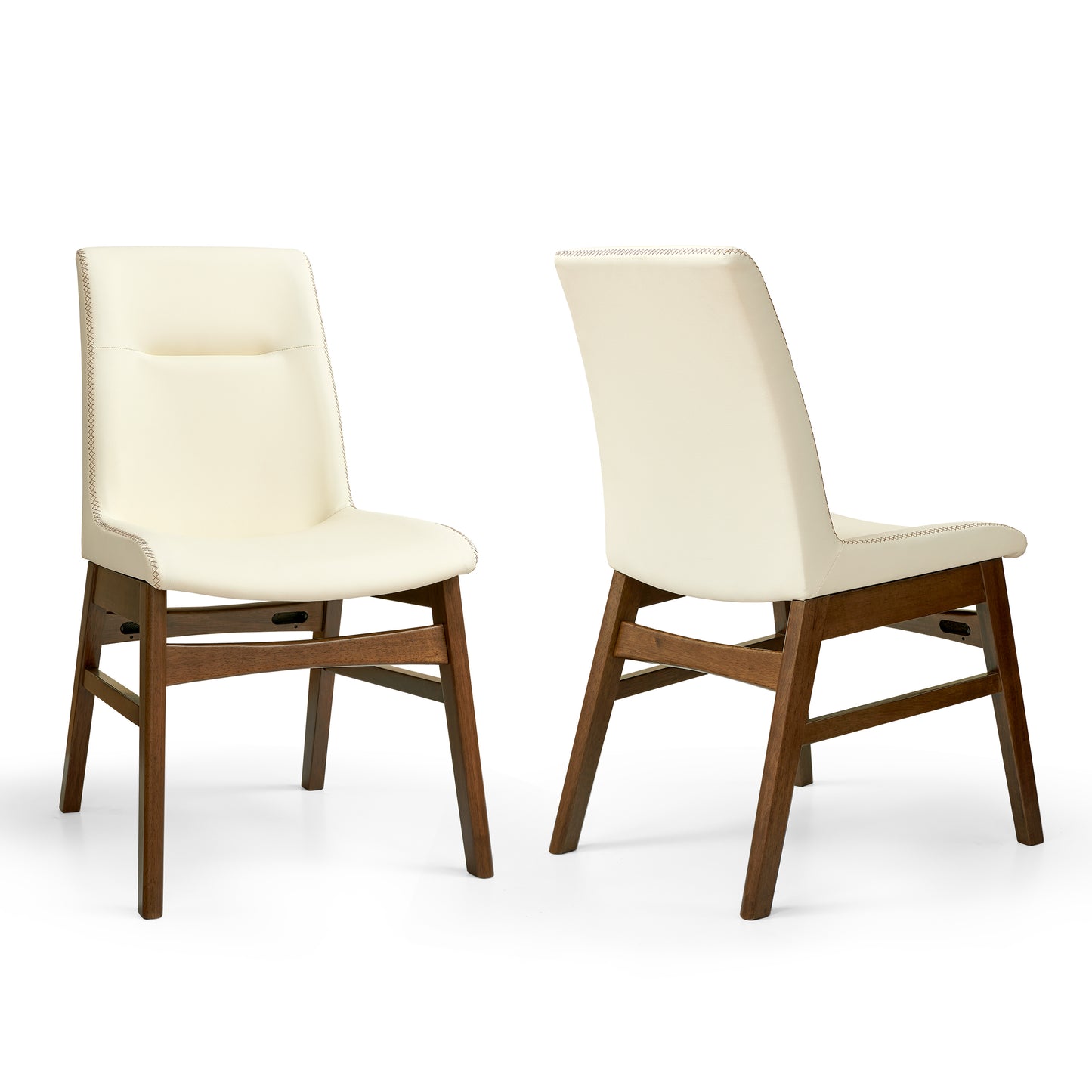 Dining Chairs Set of 2, Embroidered Leather Dining Chairs for Kitchen, Dining Room, Ivory