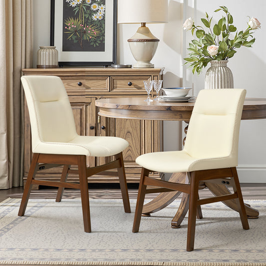 Dining Chairs Set of 2, Embroidered Leather Dining Chairs for Kitchen, Dining Room, Ivory