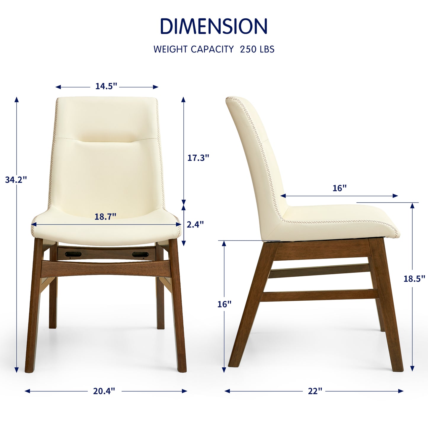 Dining Chairs Set of 2, Embroidered Leather Dining Chairs for Kitchen, Dining Room, Ivory