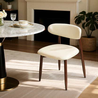 Upholstered Wooden Dining Chairs with Curved Back, Nordic Modern Fabric Kitchen Side Chairs-
