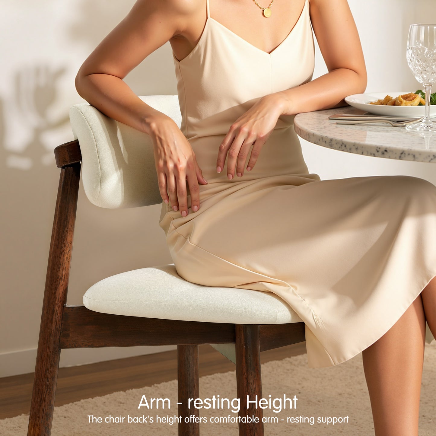 Upholstered Wooden Dining Chairs with Curved Back, Nordic Modern Fabric Kitchen Side Chairs-