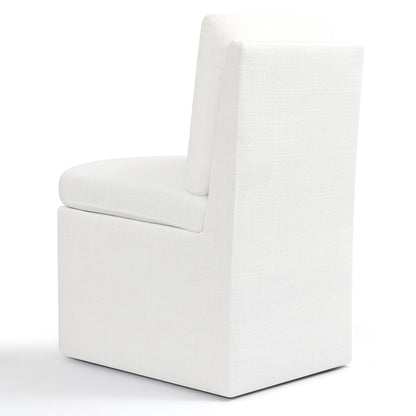 Linen Upholstered Dining Chair with Hidden Wheels, Fully Assembled Modern Armless Accent Chair