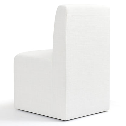 Linen Upholstered Dining Chair with Hidden Wheels, Fully Assembled Modern Armless Accent Chair