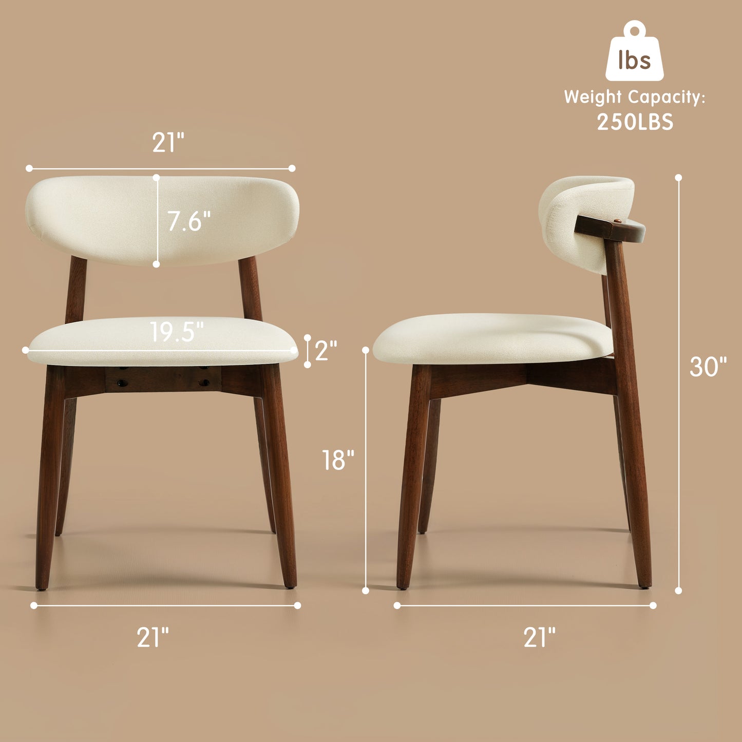 Upholstered Wooden Dining Chairs with Curved Back, Nordic Modern Fabric Kitchen Side Chairs-