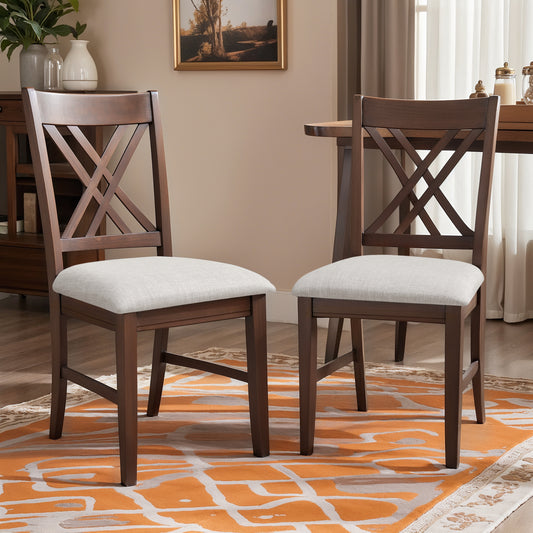 Cross-Back Dining Chairs Set of 2, Rustic Solid Wood Dining Chairs for Kitchen, Dark Walnut