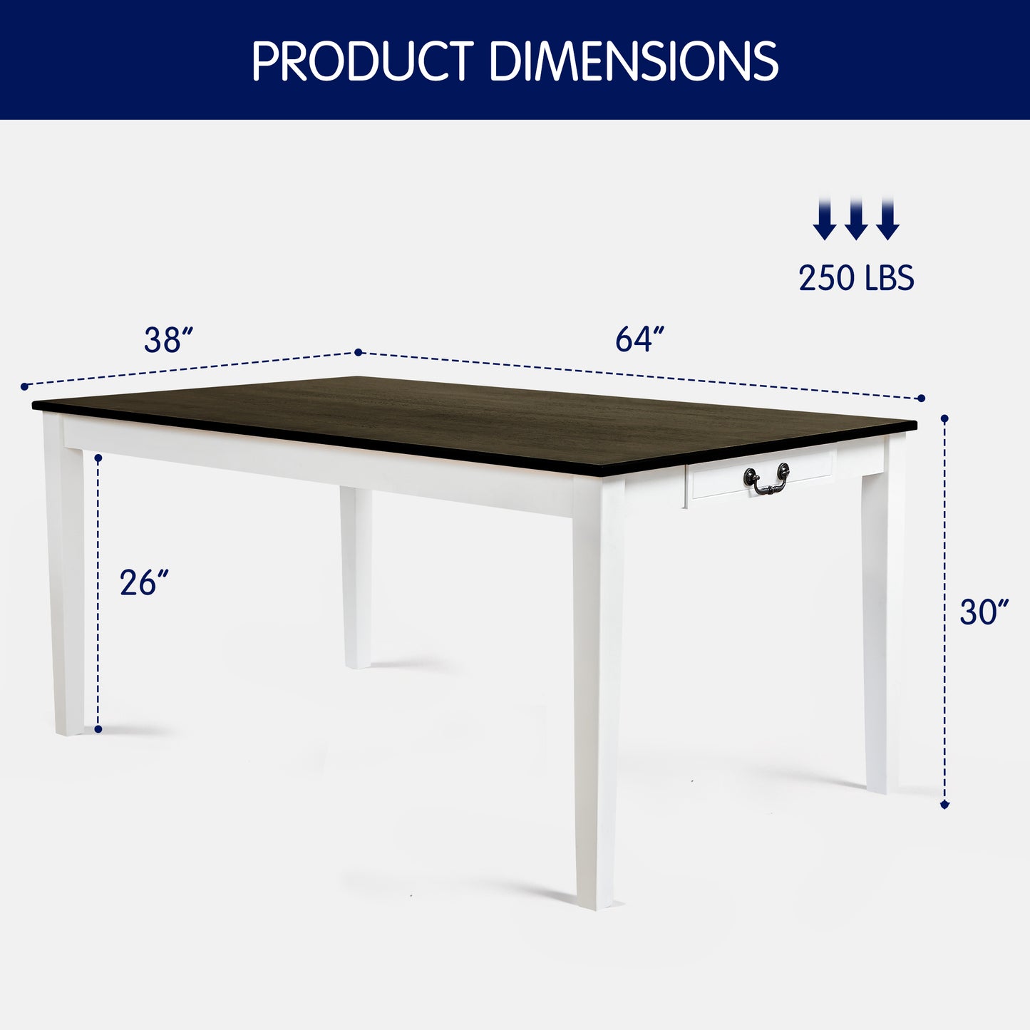 64" Dining Table for 4-6 Person, Rectangular Kitchen Table with Drawers for Kitchen, Dining Living Room