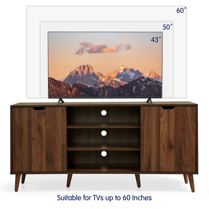 TV Stand for 55-60 Inch TV, Mid Century Modern Entertainment Center, TV Console with Sliding Door and Storage Shelves for Living Room, Brown