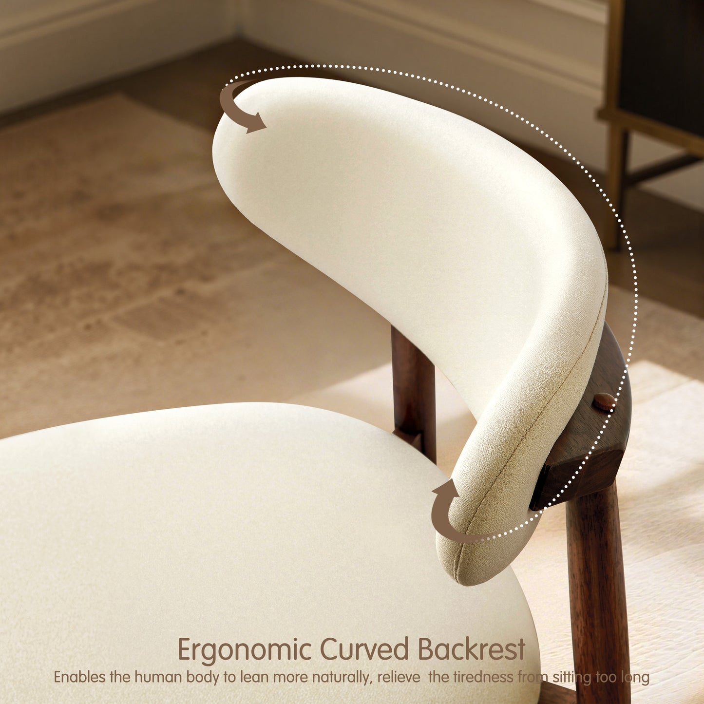 Upholstered Wooden Dining Chairs with Curved Back, Nordic Modern Fabric Kitchen Side Chairs-
