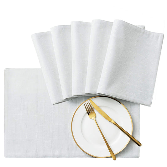 Hokway® Table Placemats Linen Set of 6 Heat Resistant Fabric Table Mats Washable Table Runner for Dining Room,Party(White, 6pcs)